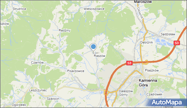 mapa Raszów, Raszów gmina Kamienna Góra na mapie Targeo